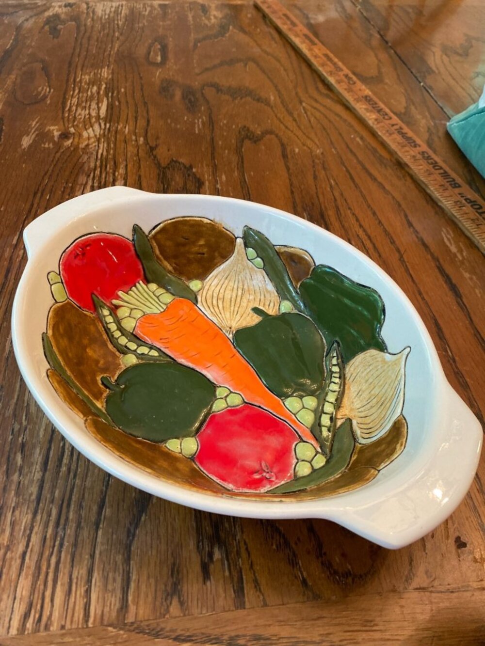Vintage 1970 Hand-Painted Ceramic Vegetable Bowl - Summer Garden Design - By D.